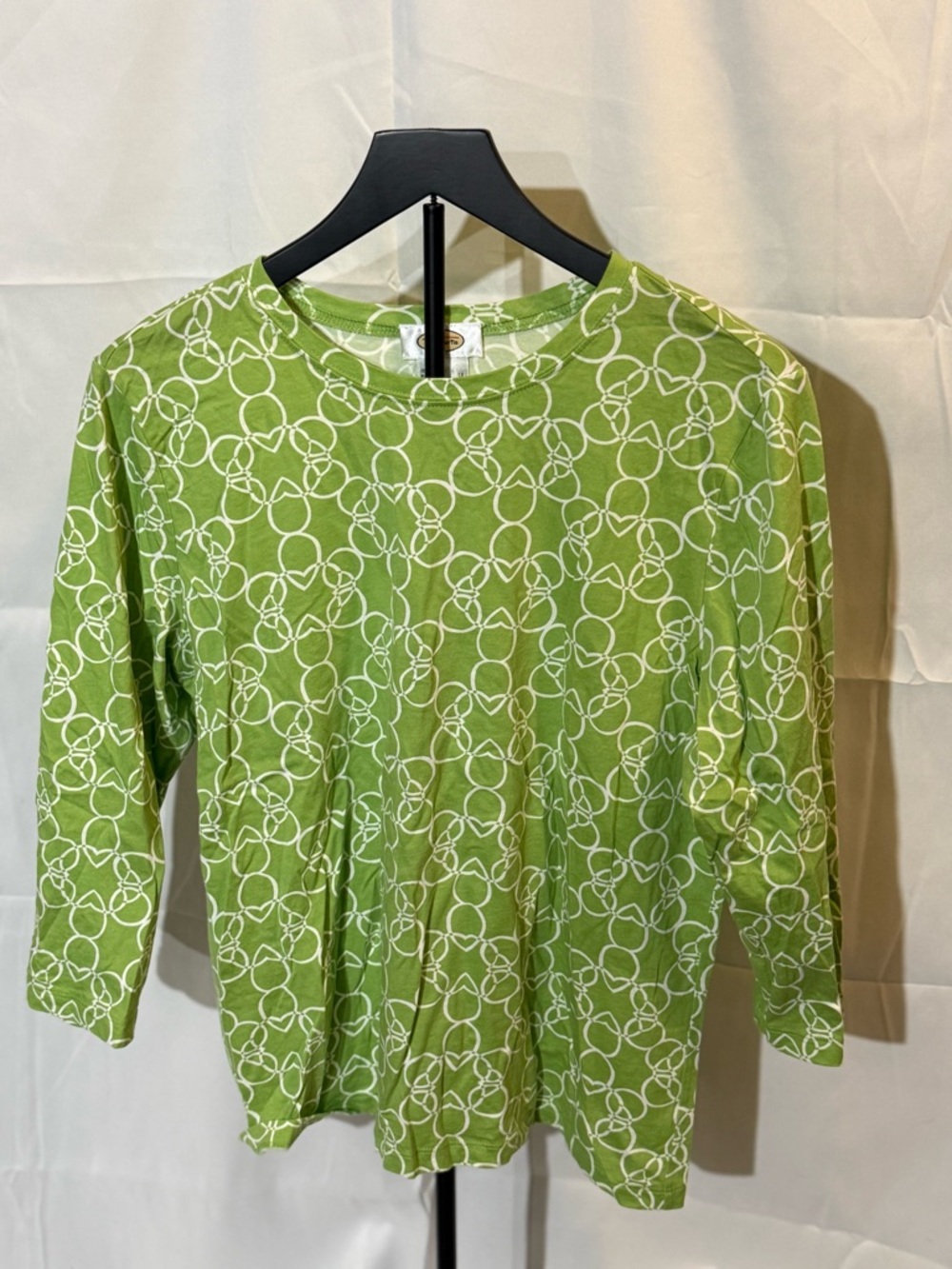 Talbots Lime Green Long Sleeve Tee with White Ring Motif